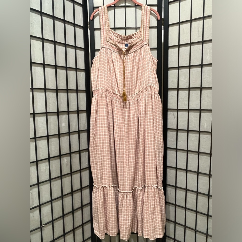 OLD NAVY SLEEVELESS WAIST DEFINED Pink Checkered COTTAGECORE MAXI Dress SIZE XXL - Picture 4 of 11